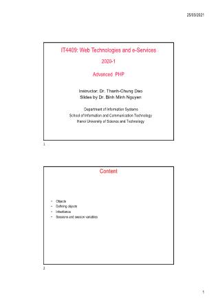 Bài giảng Web technologies and e-Services - Bài 3, Phần 3: Advanced PHP - Nguyễn Bình Minh