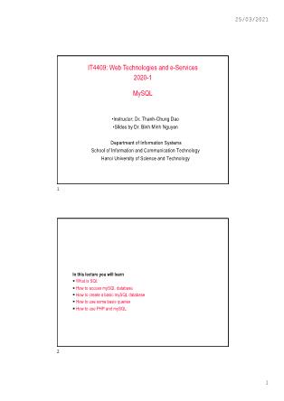 Bài giảng Web technologies and e-Services - Bài 4, Phần 1: MySQL - Nguyễn Bình Minh