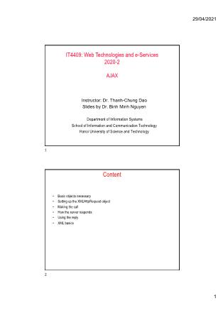 Bài giảng Web technologies and e-Services - Bài 7, Phần 2: AJAX - Nguyễn Bình Minh