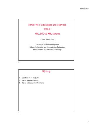 Bài giảng Web technologies and e-Services - Bài 8, Phần 1: XML, DTD và XML Schema - Nguyễn Bình Minh