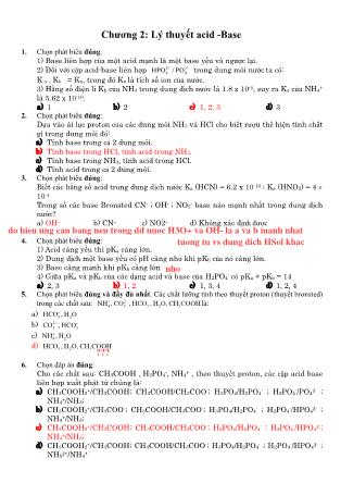 Bài tập Hóa học vô cơ - Chương 2: Lý thuyết acid - base