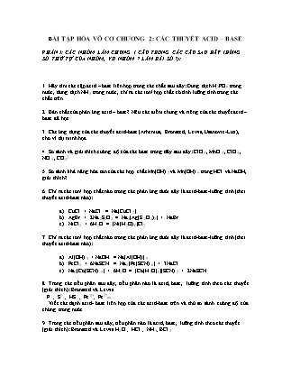 Bài tập Hóa vô cơ - Chương 2: Các thuyết acid - base