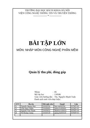 Bài tập lớn môn Nhập môn công nghệ phần mềm