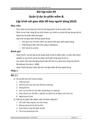 Bài tập Nhập môn công nghệ phần mềm - Tuần 4: Quản lý dự án phần mềm và lập trình với giao diện đồ hoạ người dùng (GUI)