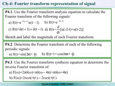 Bài tập Tín hiệu và hệ thống - Chương 4: Fourier transform representation of signal