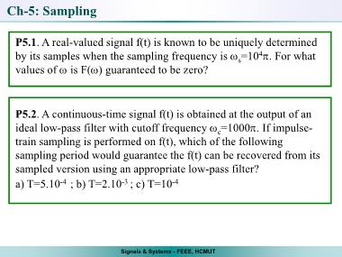 Bài tập Tín hiệu và hệ thống - Chương 5: Sampling