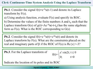 Bài tập Tín hiệu và hệ thống - Chương 6: Continuous-time system analysis using the laplace transform
