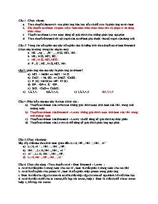 Bài tập trắc nghiệm Hóa học vô cơ - Acid. Base