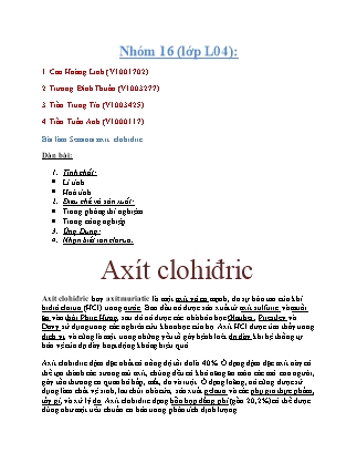 Bài thảo luận Hóa vô cơ - Chủ đề: Acid Clohidric (Bản hay)