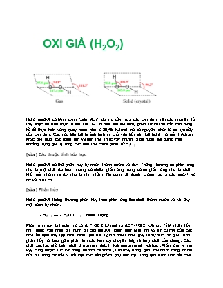Bài thảo luận Hóa vô cơ - Chủ đề: Oxy già (H₂O₂)