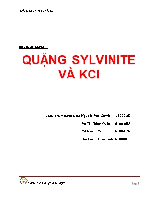 Bài thảo luận Hóa vô cơ - Chủ đề: Quặng Sylvinite và KCl