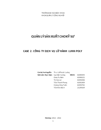 Báo cáo Quản lý sản xuất cho kỹ sư - Công ty dịch vụ lữ hành Lunn Poly