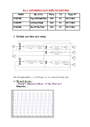 Báo cáo Thí nghiệm Máy điện - Bài 3: Mô phỏng máy biến áp một pha (Bản hay)