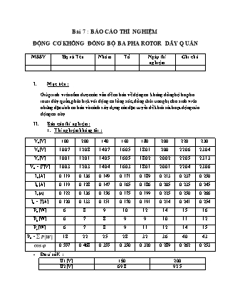 Báo cáo Thí nghiệm Máy điện - Bài 7: Động cơ không đồng bộ ba pha rotor dây quấn (Bản đẹp)