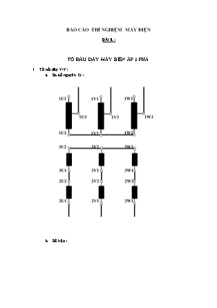 Báo cáo Thí nghiệm Máy điện - Bài 8, Phần 1: Tổ đấu dây máy biến áp 3 pha (Bản đẹp)