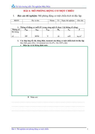 Báo cáo Thí nghiệm môn Máy điện - Bài 4: Mô phỏng động cơ một chiều (Bản hay)