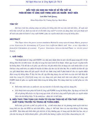 Biểu thức xác định ma trận hệ số tổn thất và phân bố kinh tế công suất P(MW) giữa các nguồn nhiệt điện