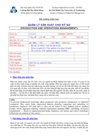 Đề cương môn Quản lý sản xuất cho kỹ sư