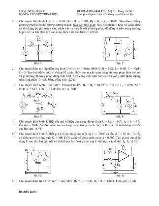 Đề kiểm tra Giữa kỳ Giải tích mạch - DD10