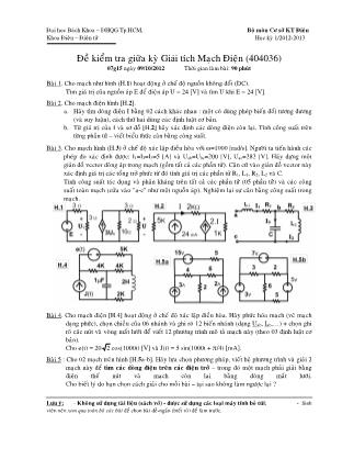 Đề kiểm tra Giữa kỳ Giải tích mạch - DD11