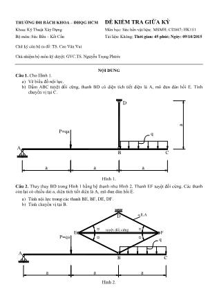 Đề kiểm tra Giữa kỳ môn Sức bền vật liệu - Học kì 151