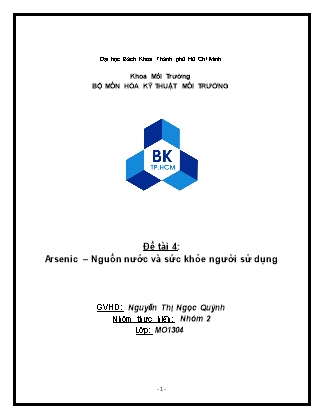 Đề tài Arsenic – Nguồn nước và sức khỏe người sử dụng