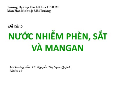 Đề tài Nước nhiễm phèn, sắt và Mangan
