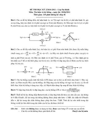 Đề thi Học kì 2 môn Tín hiệu và hệ thống