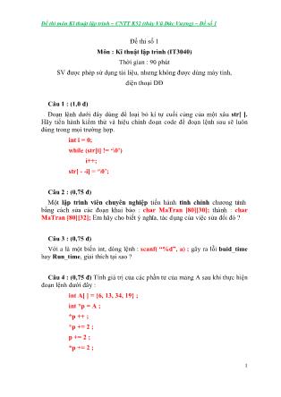 Đề thi môn Kỹ thuật lập trình - Đề 1