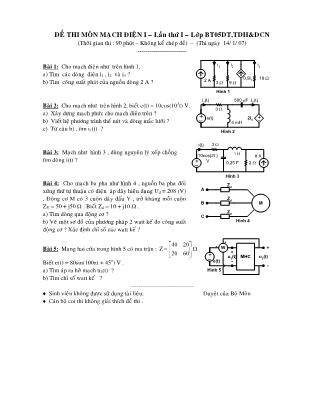 Đề thi môn Mạch điện 1 - Lần 1