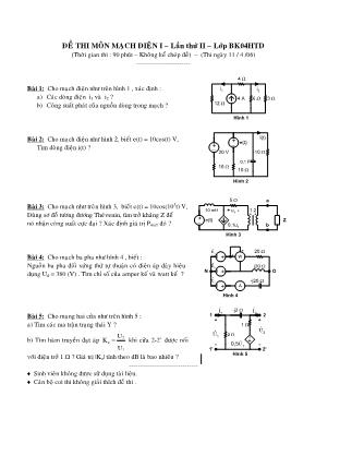 Đề thi môn Mạch điện 1 - Lần 2