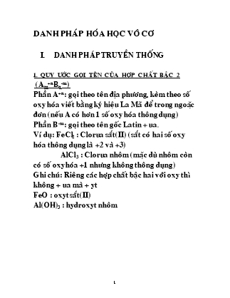 Giáo trình Hóa học vô cơ - Chương 1: Danh pháp hóa học vô cơ