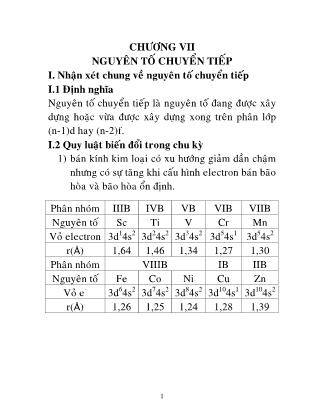 Giáo trình Hóa học vô cơ - Chương 7, Phần 1: Nguyễn tố chuyển tiếp