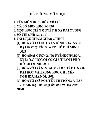 Giáo trình Hóa học vô cơ - Giới thiệu môn học