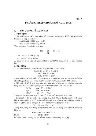 Giáo trình Hóa phân tích - Bài 5: Phương pháp chuẩn độ Acid - Baz