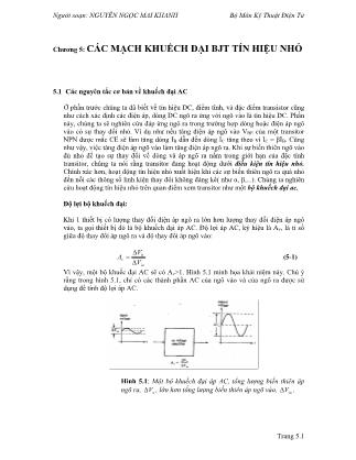 Giáo trình Kỹ thuật điện tử - Chương 5: Các mạch khuếch đại BJT tín hiệu nhỏ