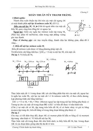 Giáo trình Sức bền vật liệu - Chương 9: Xoắn thuần túy thanh thẳng - Lê Đức Thanh