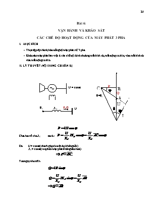 Giáo trình Thí nghiệm Hệ thống điện - Bài 6: Vận hành và khảo sát các chế độ hoạt động của máy phát 3 pha