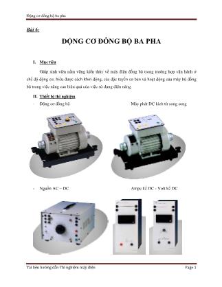 Giáo trình Thí nghiệm Xác định thông số máy điện không đồng bộ - Bài 6: Động cơ đồng bộ ba pha