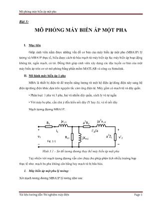 Giáo trình Thí nghiệm Xác định thông số máy điện không đồng bộ - Bài 3: Mô phỏng máy biến áp một pha