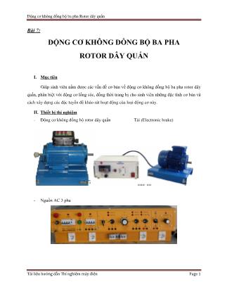 Giáo trình Thí nghiệm Xác định thông số máy điện không đồng bộ - Bài 7: Động cơ không đồng bộ ba pha rotor dây quấn