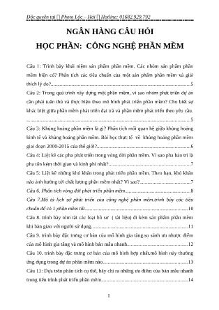 Ngân hàng câu hỏi môn Công nghệ phần mềm