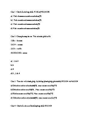 Ôn tập môn Hóa vô cơ