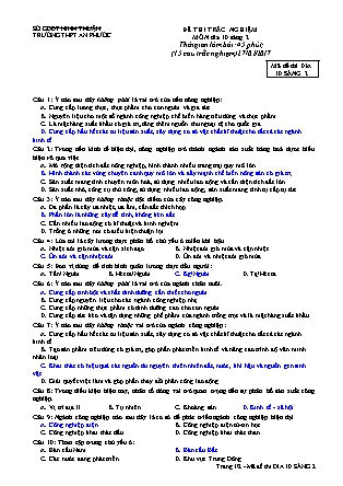 15 câu trắc nghiệm môn Địa lí Lớp 10 - Năm học 2016-2017 - Trường THPT An Phước (Có đáp án)