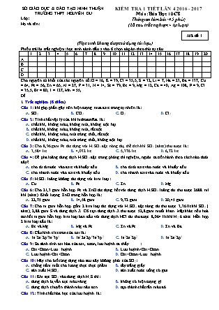 Bài kiểm tra 45 phút môn Hóa học Lớp 10 - Lần 4 - Năm học 2016-2017 - Trường THPT Nguyễn Du