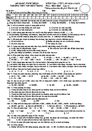 Bài kiểm tra 45 phút môn Hóa học Lớp 10 - Lần 4 - Năm học 2016-2017 - Trường THPT Tôn Đức Thắng (Có đáp án)