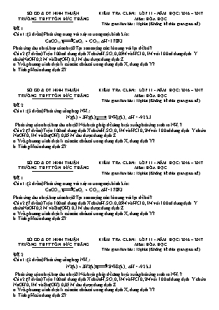 Bài kiểm tra Chất lượng đầu năm môn Hóa học Lớp 11 - Năm học 2016-2017 - Trường THPT Tôn Đức Thắng