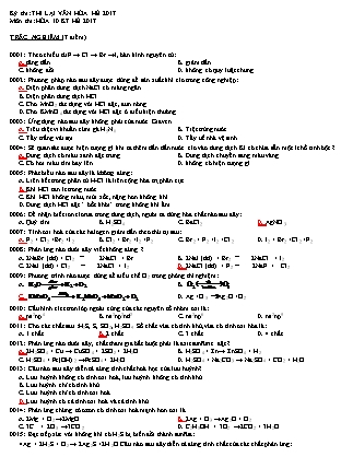 Bài kiểm tra lại môn Hóa học Lớp 10 - Năm học 2016-2017 - Trường THPT Tôn Đức Thắng (Có đáp án)