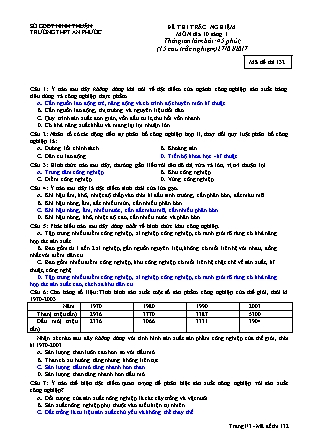 Bài kiểm tra trắc nghiệm môn Hóa học Lớp 10 - Mã đề: 132 - Năm học 2016-2017 - Trường THPT An Phước (Có đáp án)
