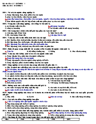 Bài thi trắc nghiệm môn Địa lí Lớp 10 - Năm học 2016-2017 - Trường THPT An Phước (Có đáp án)